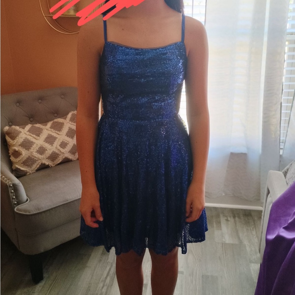 Dark Blue Sequin Homecoming Dress